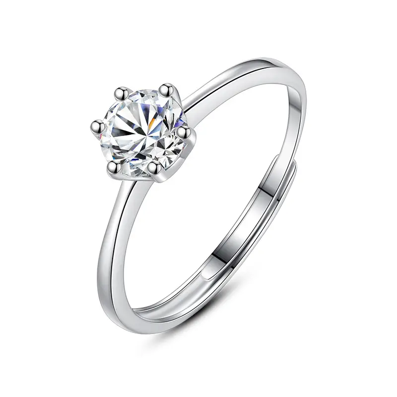 Round Solitaire Silver Adjustable Ring