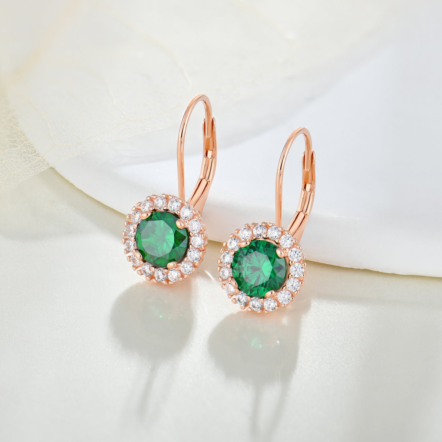 Limited Edition Rose Gold Emerald Lever Back Earrings