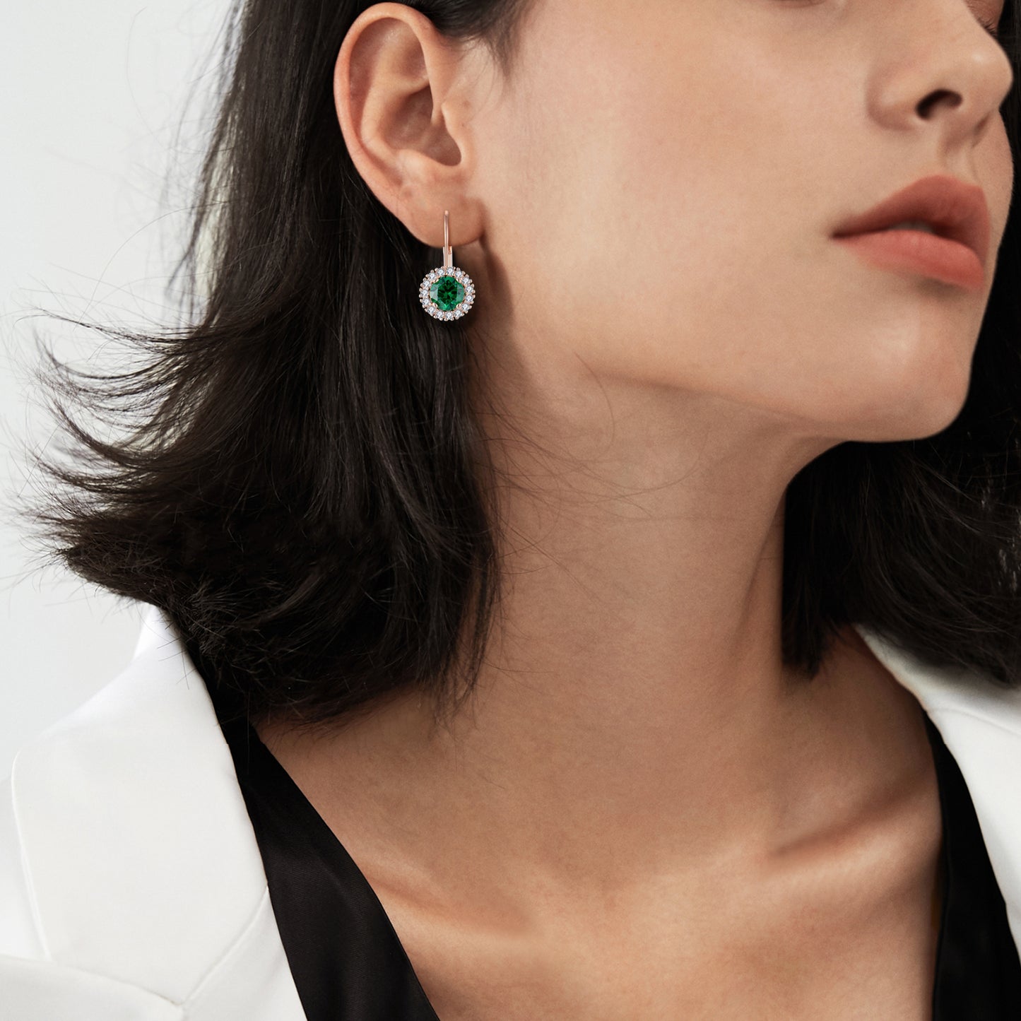 Limited Edition Rose Gold Emerald Lever Back Earrings