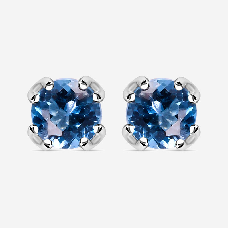 Natural London Blue Topaz 4mm Round Stud Earrings In 925 Sterling Silver