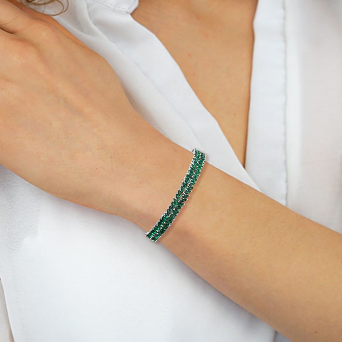 Green CZ Marquise Vine Bracelet For Women