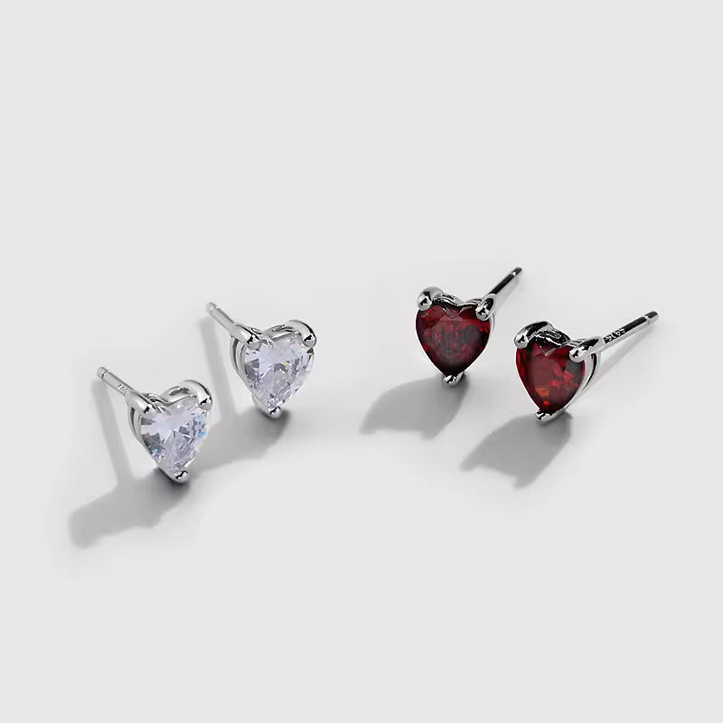 Minimalist Heart Stud Earrings In 925 Sterling Silver