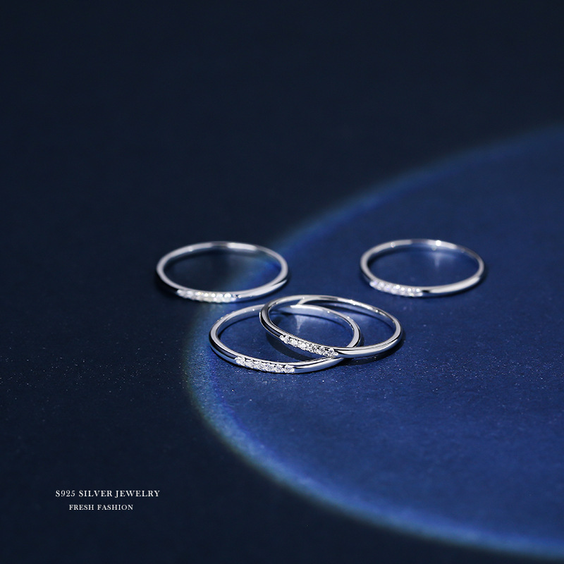 CZ Studed Minimalist Silver Band Ring