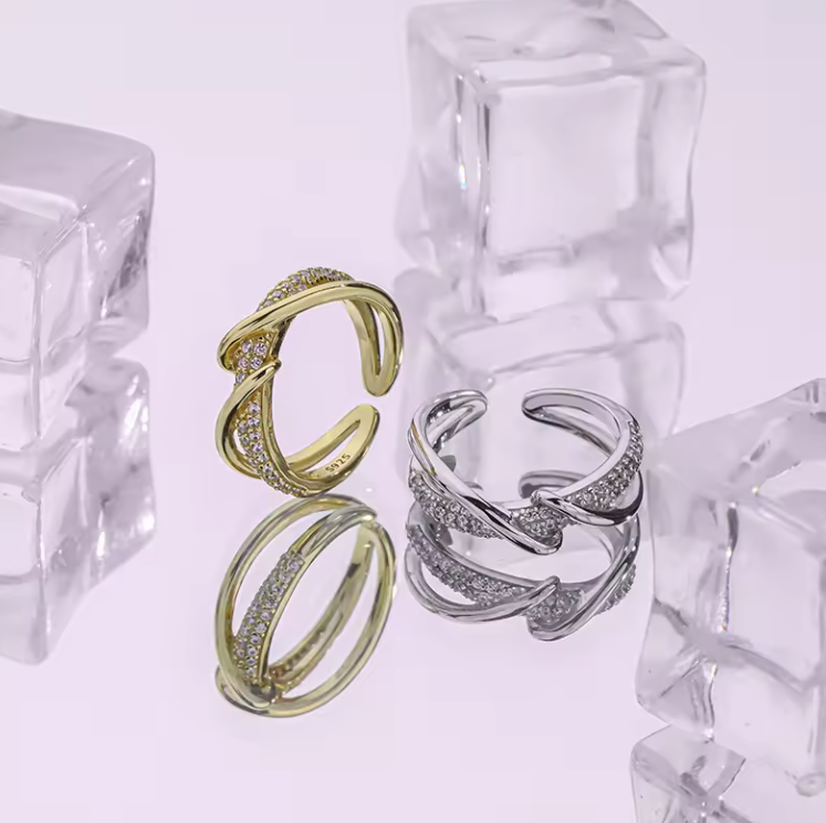 Stylish Twisted White Austria Zircon 14k Gold Plated Adjustable Ring