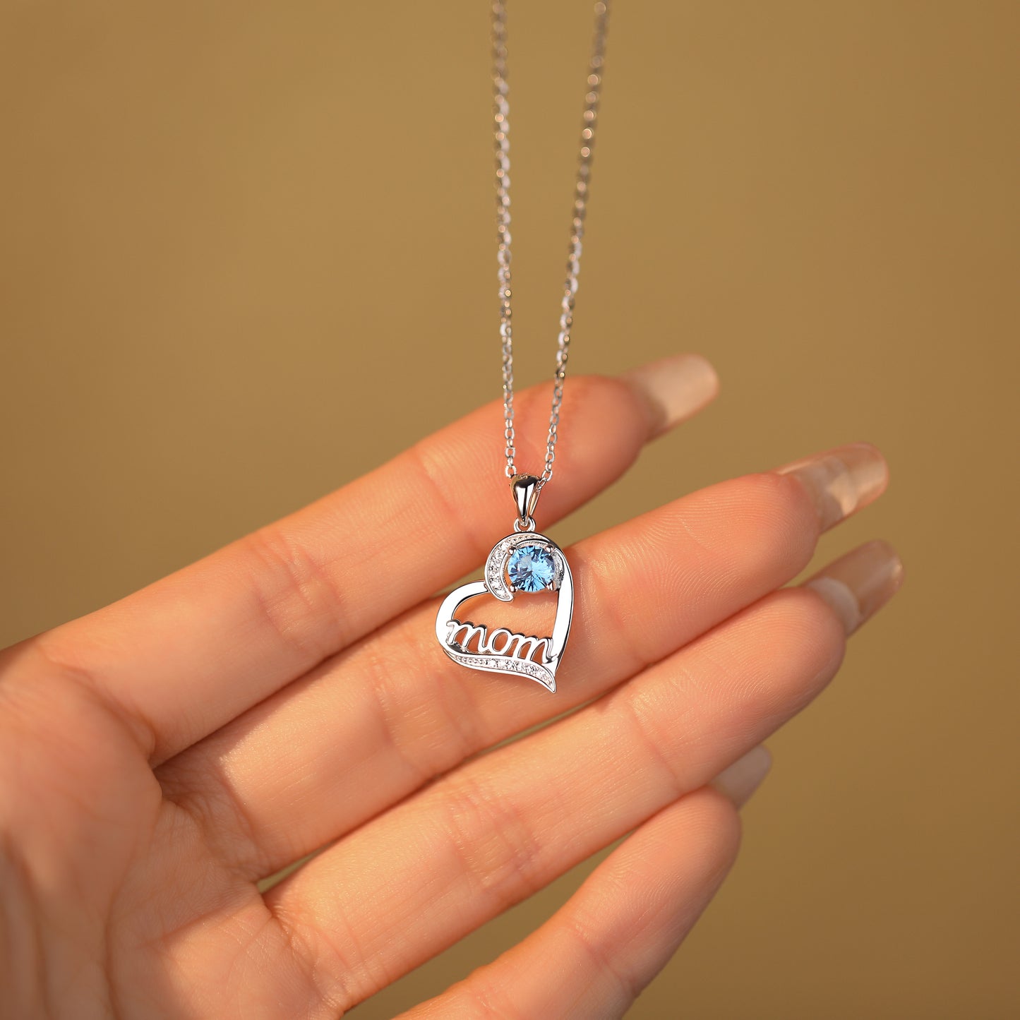 Blue Swiss Zirconia Mom Pendant With Chain In Sterling Silver
