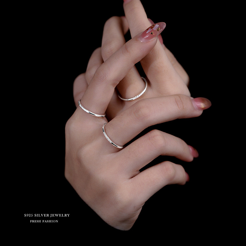 CZ Studed Minimalist Silver Band Ring