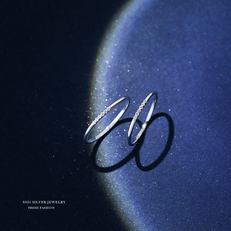 CZ Studed Minimalist Silver Band Ring
