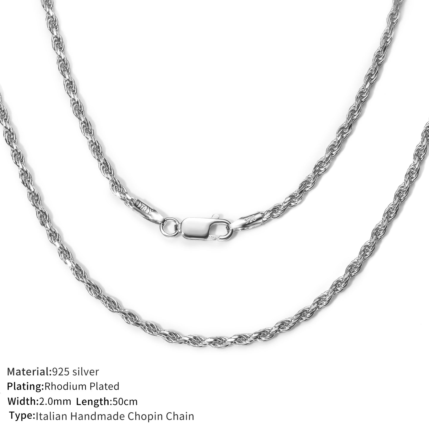 2.2MM Italian Handmade Chopin Chain in Sterling Silver
