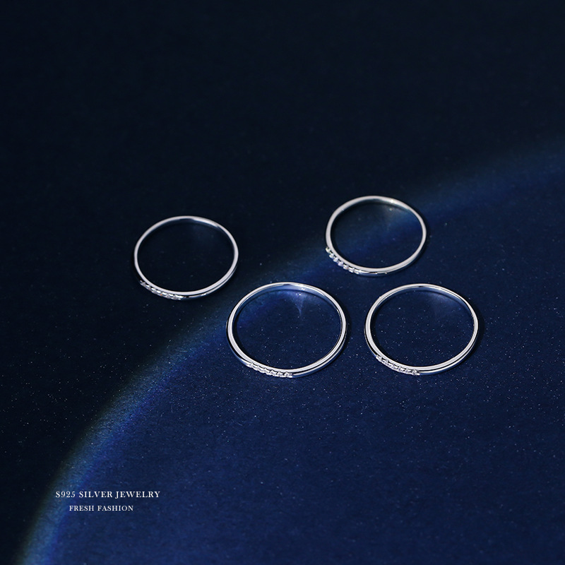 CZ Studed Minimalist Silver Band Ring