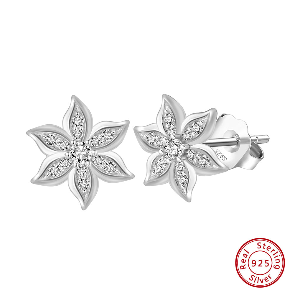 Flower Stud Earrings In 925 Sterling Silver