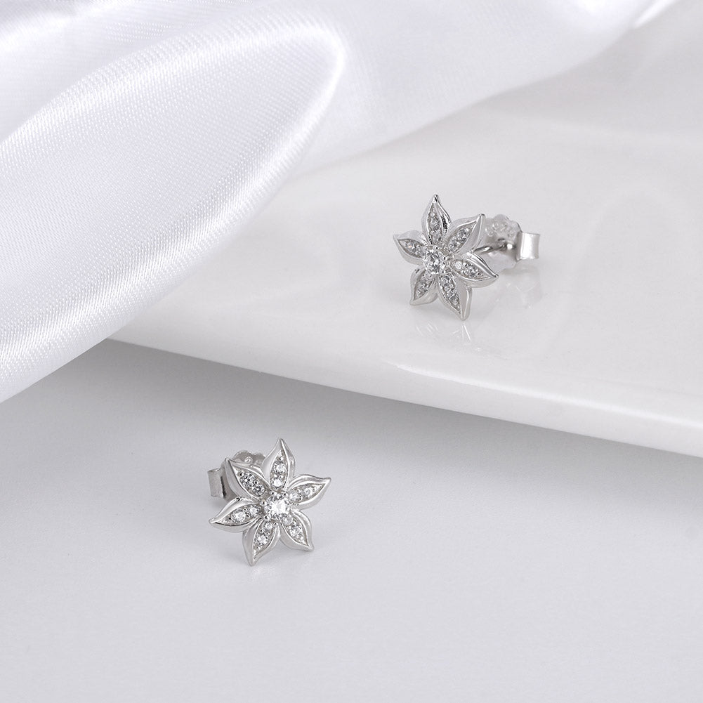 Flower Stud Earrings In 925 Sterling Silver