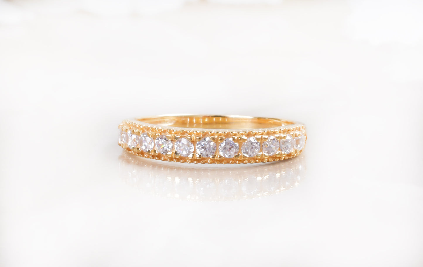 gold plated sterling silver wedding band , front side