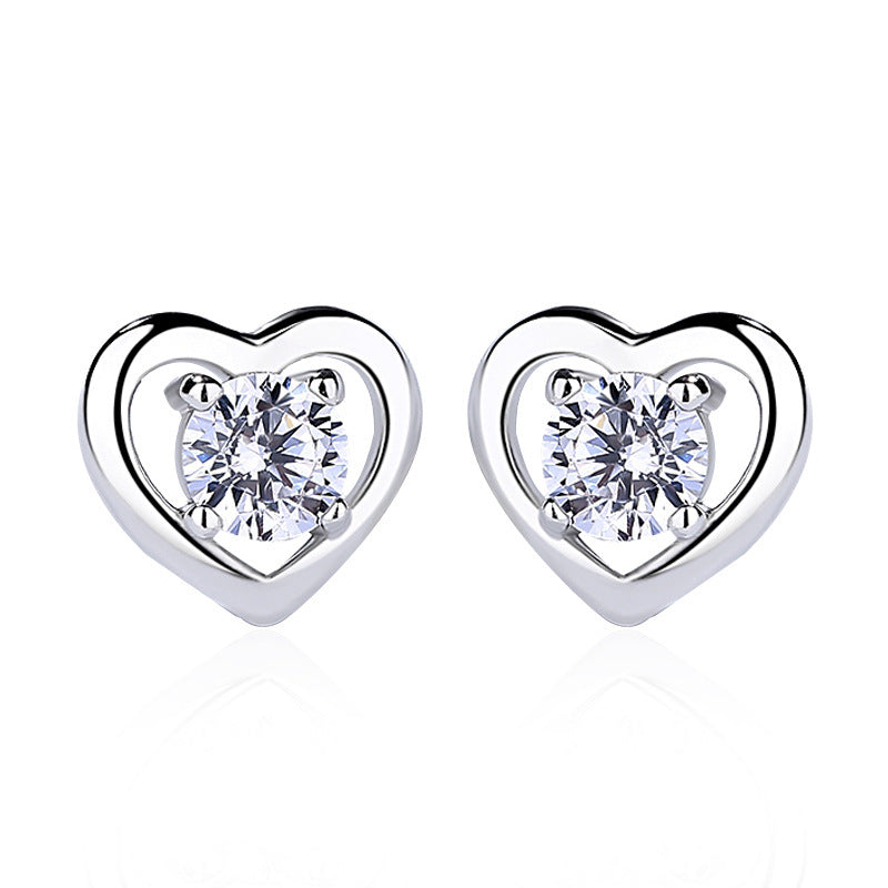 Silver Solitaire Heart Stud Earrings