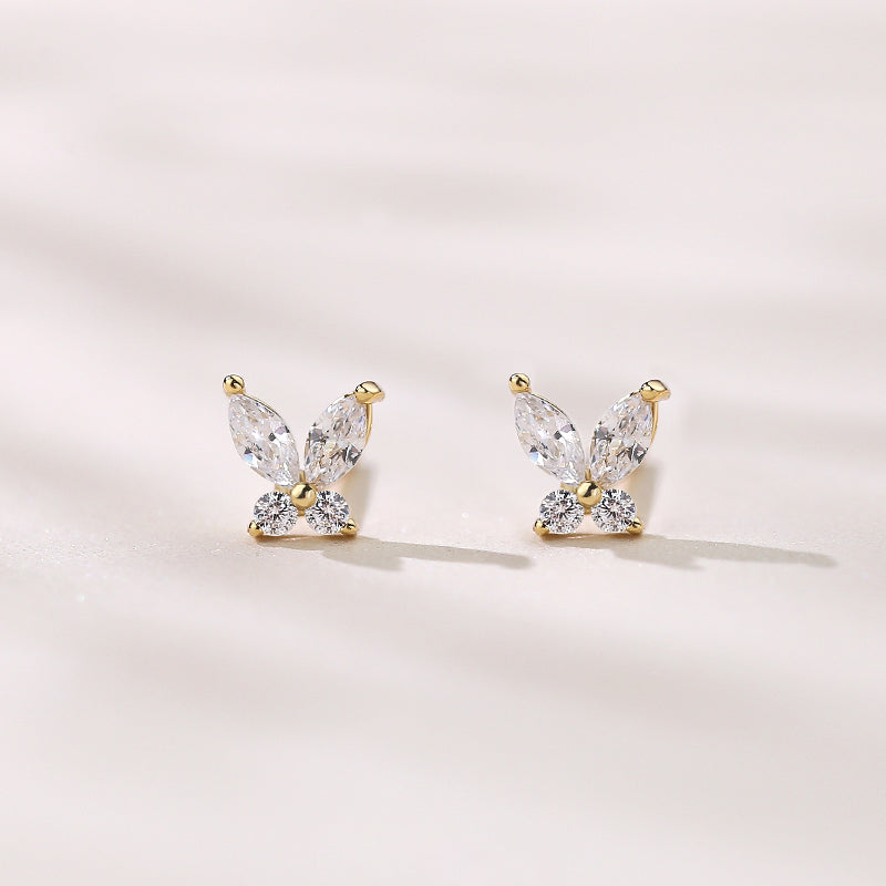 18k Gold Plated Cute Butterfly Shining Silver Earrings