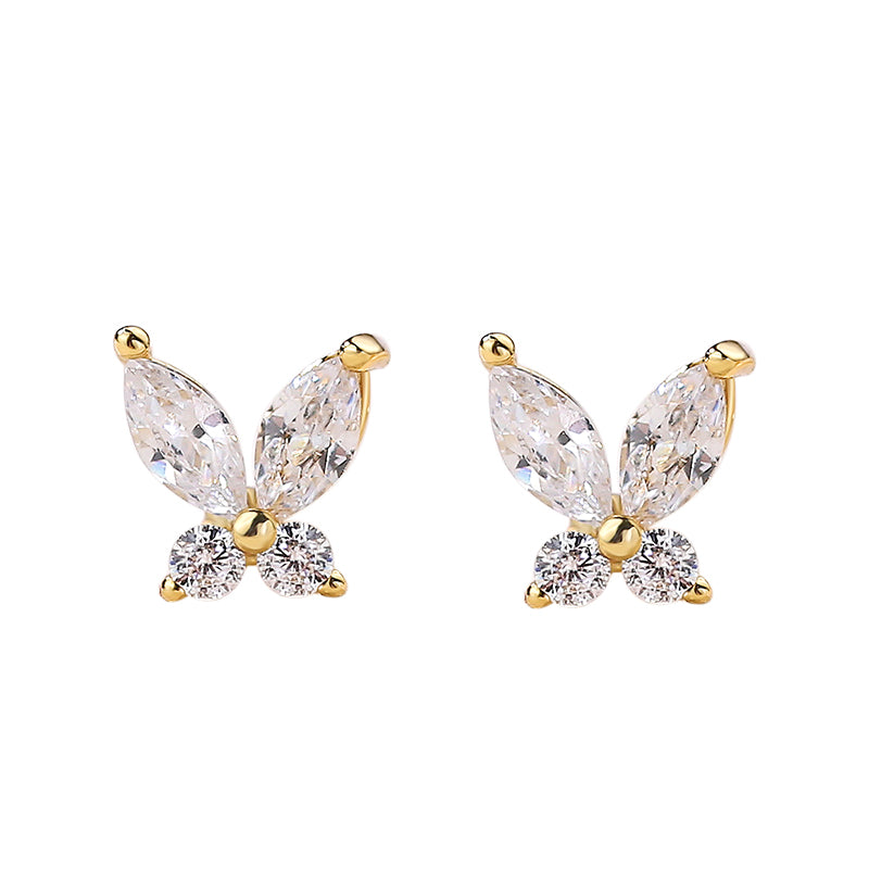 18k Gold Plated Cute Butterfly Shining Silver Earrings