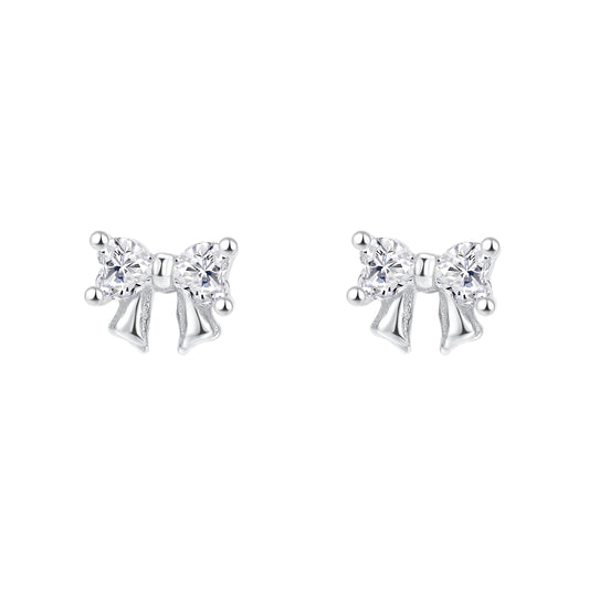 999 Sterling Silver CZ Bow Stud Earrings