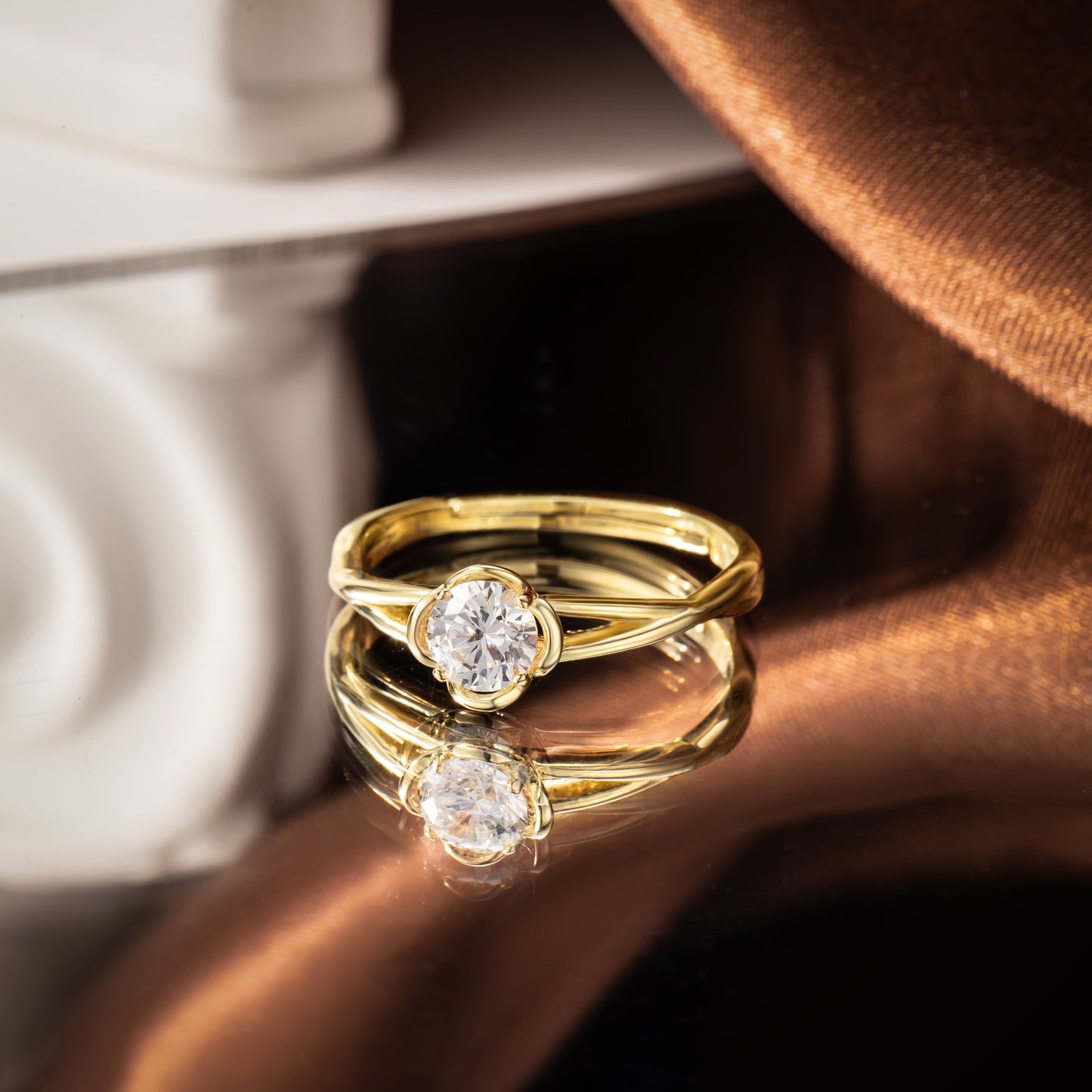 18k Gold Plated 925 Sterling Silver Flower Adjustable Ring