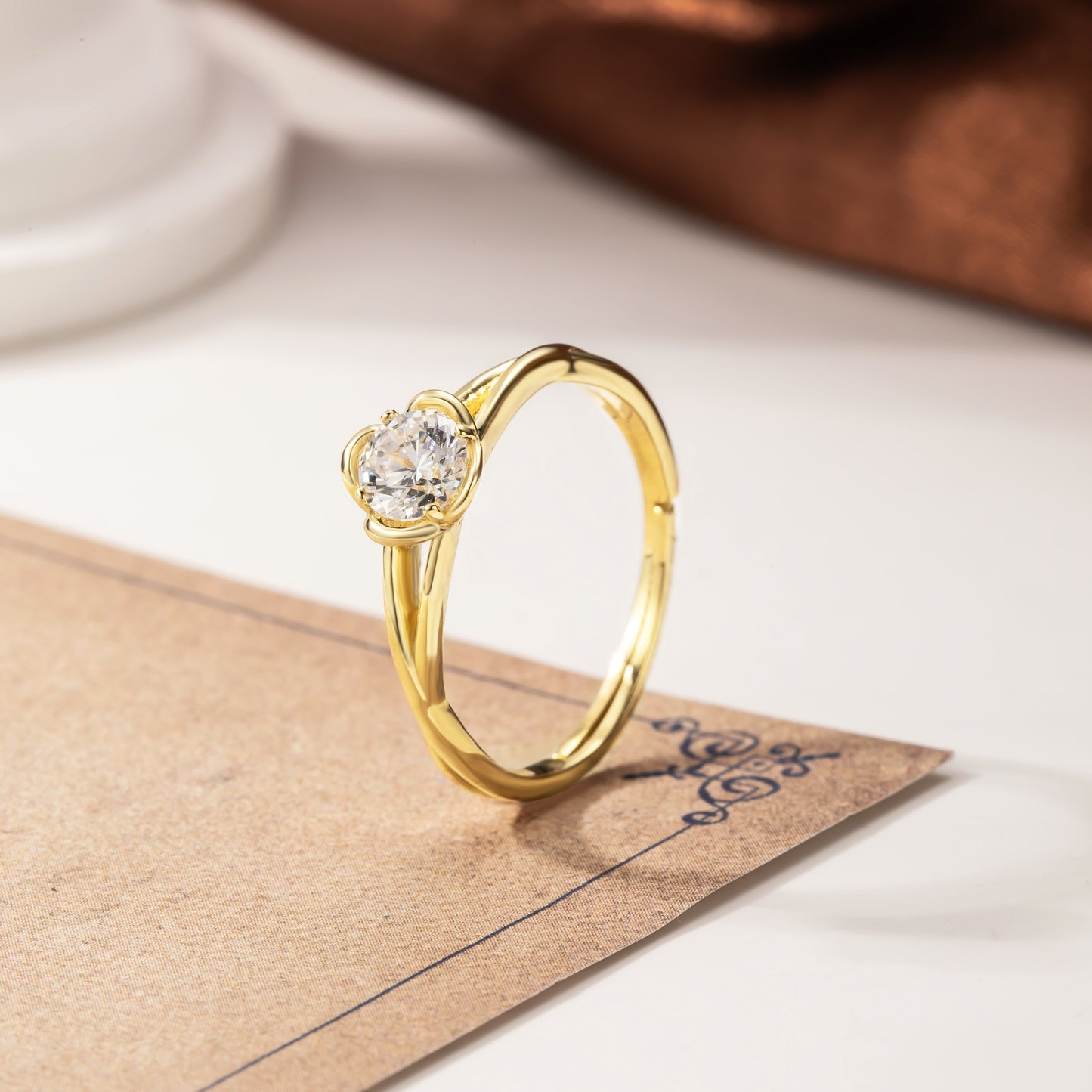 18k Gold Plated 925 Sterling Silver Flower Adjustable Ring