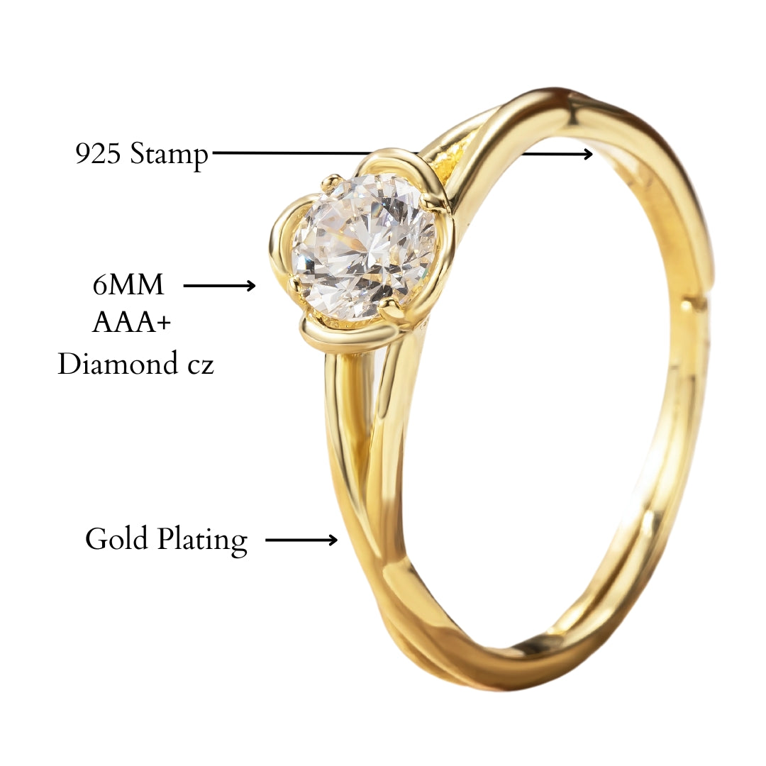 18k Gold Plated 925 Sterling Silver Flower Adjustable Ring