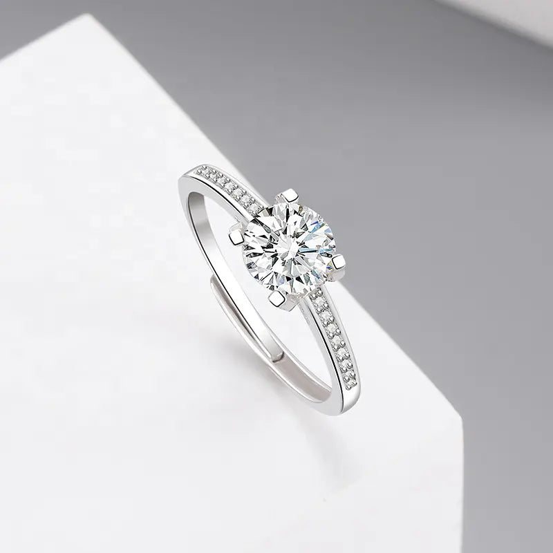 1 Ct GRA Certified Moissanite Adjustable Ring In Sterling Silver