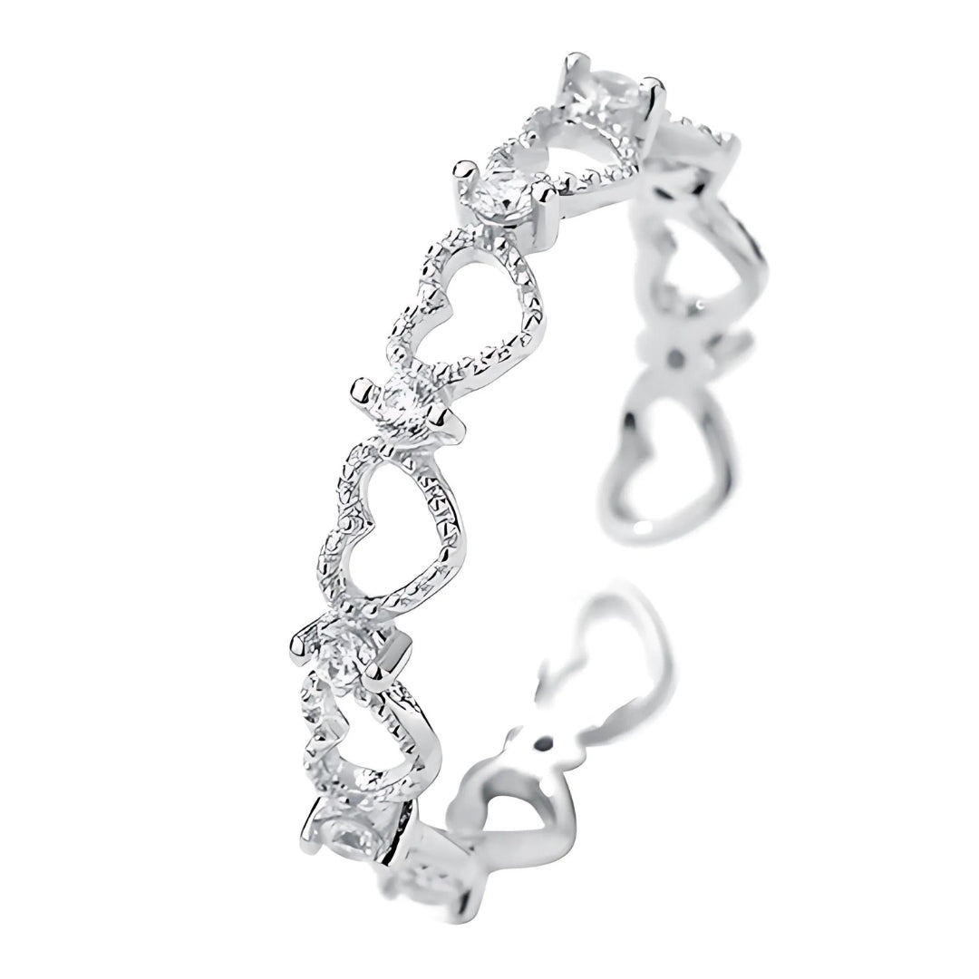 Elegant Adjustable Silver Heart Ring with White CZ