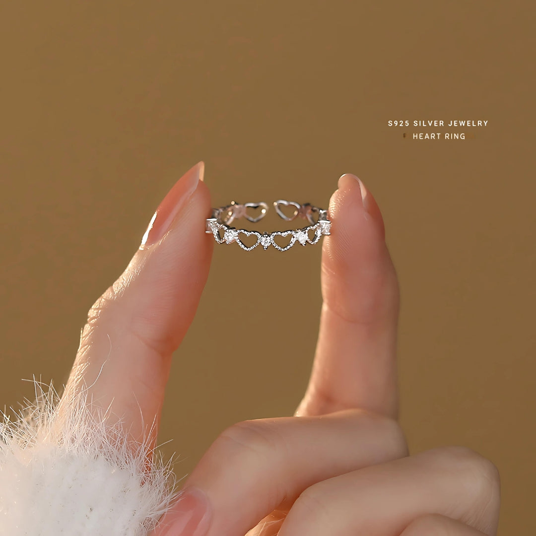 Elegant Adjustable Silver Heart Ring with White CZ