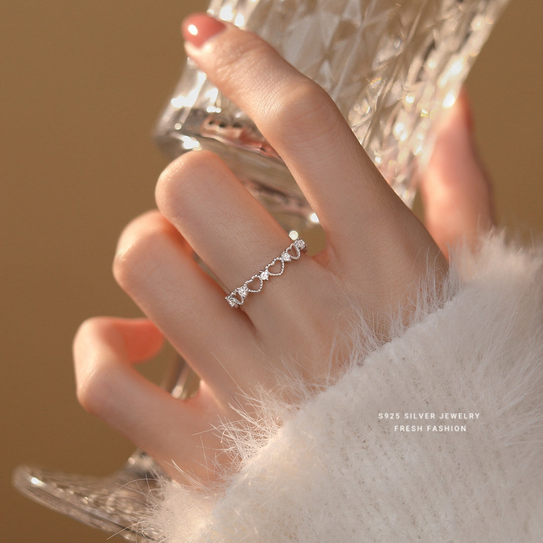Elegant Adjustable Silver Heart Ring with White CZ