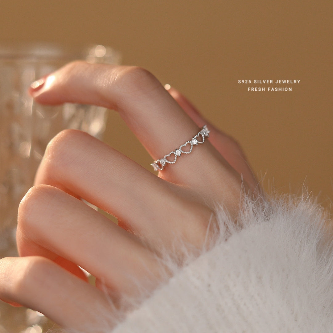 Elegant Adjustable Silver Heart Ring with White CZ
