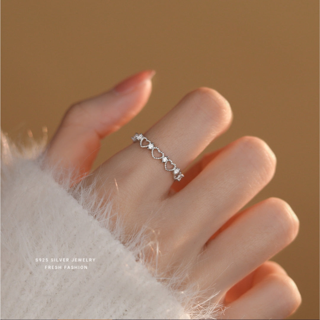 Elegant Adjustable Silver Heart Ring with White CZ