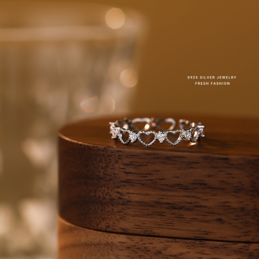 Elegant Adjustable Silver Heart Ring with White CZ