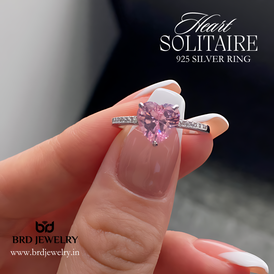 925 Sterling Silver Ring with Pink Heart Shaped CZ Stone and White CZ brd jewelry