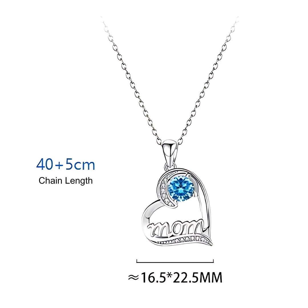 Blue Swiss Zirconia Mom Pendant With Chain In Sterling Silver