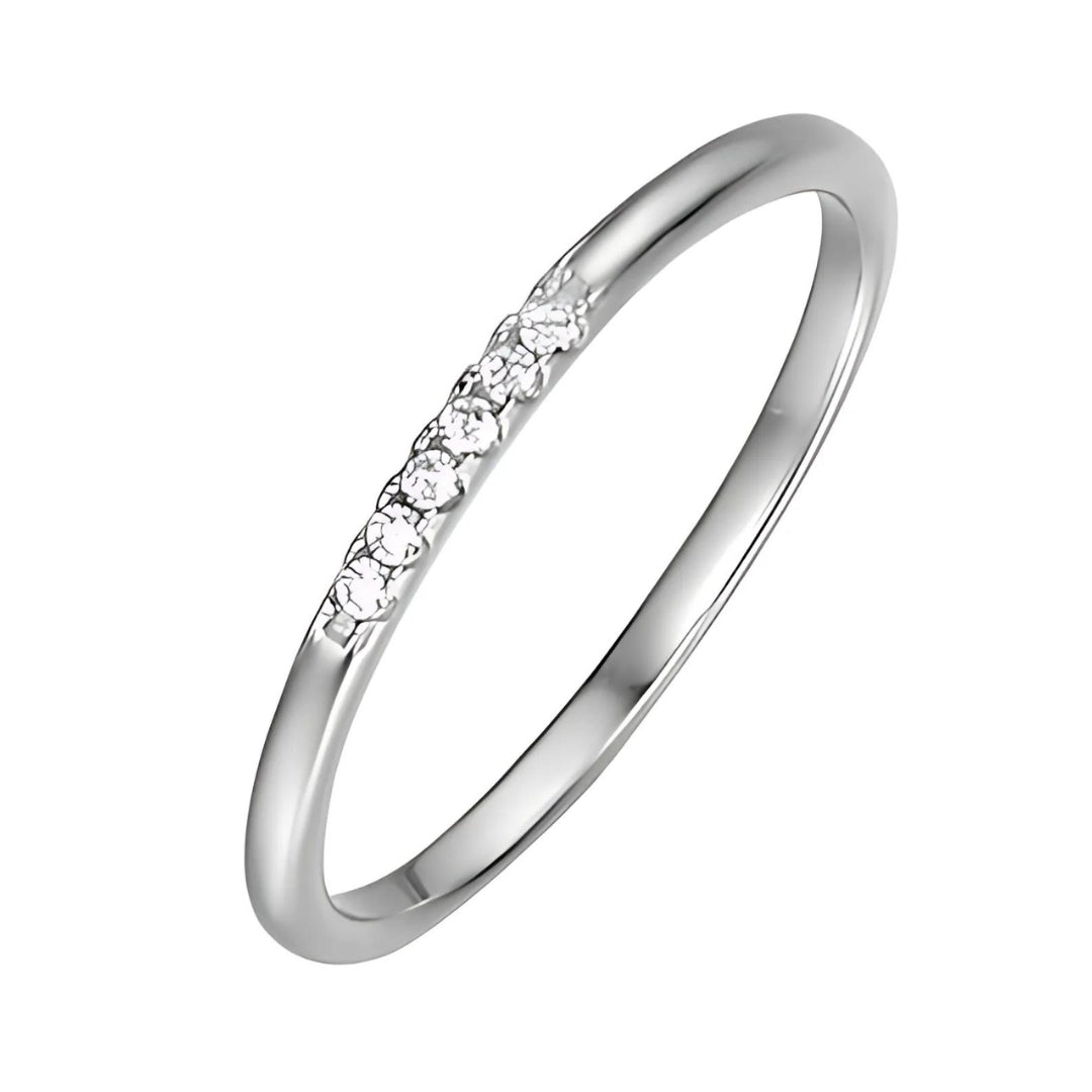 CZ Studed Minimalist Silver Band Ring