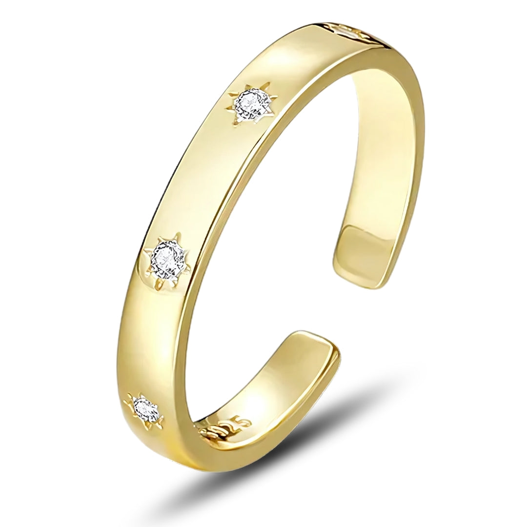 18k Gold Plated Star CZ Adjustable Silver Ring