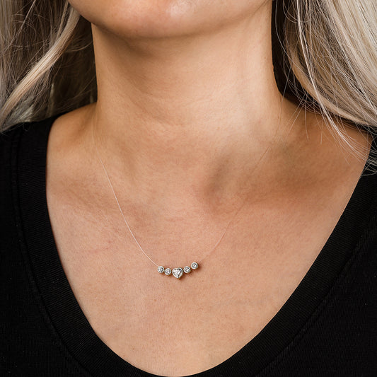 925 Sterling Silver 14K Gold Plated Dainty Heart Pendant With Invisible Chain For Women & Girls (Adjustable)