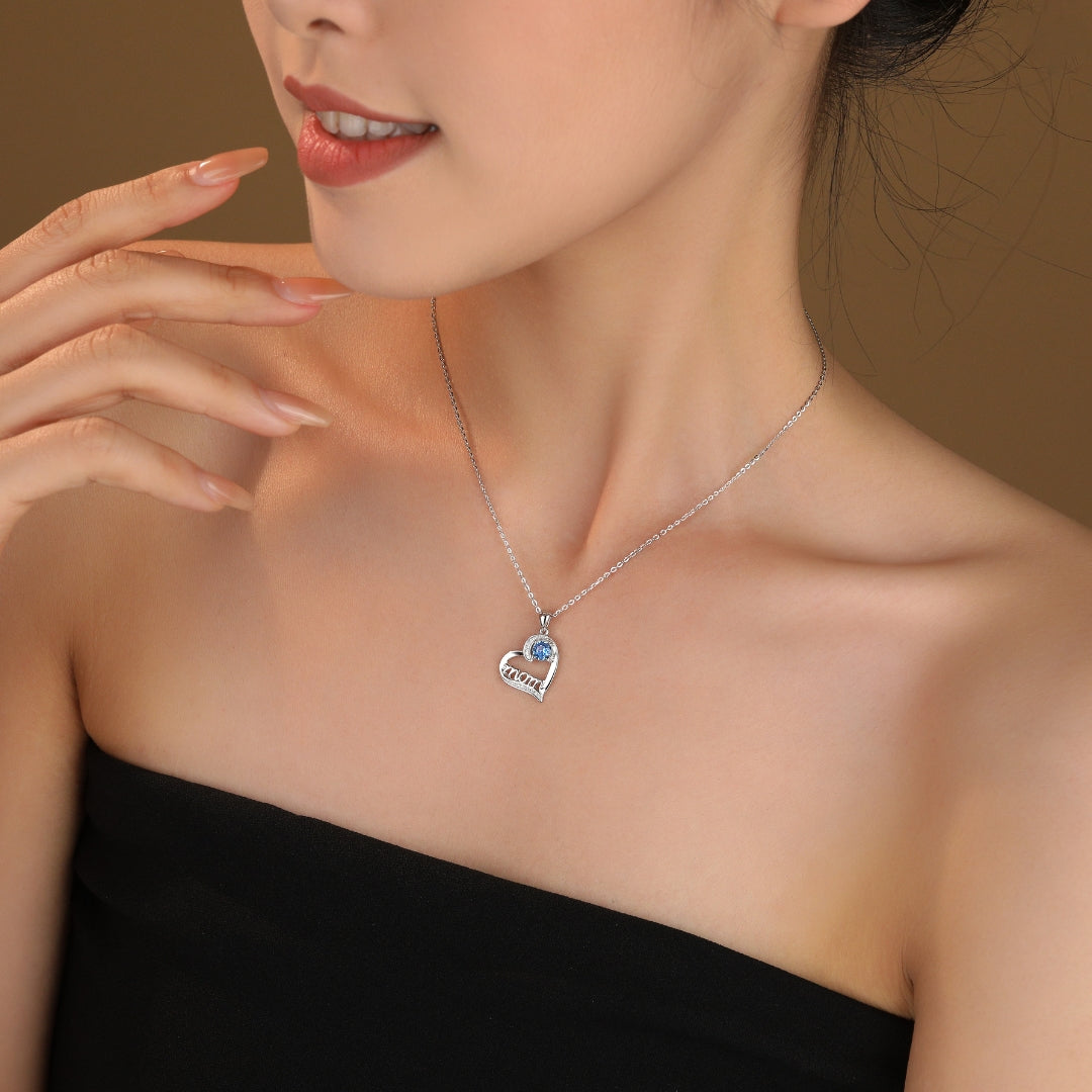 Blue Swiss Zirconia Mom Pendant With Chain In Sterling Silver