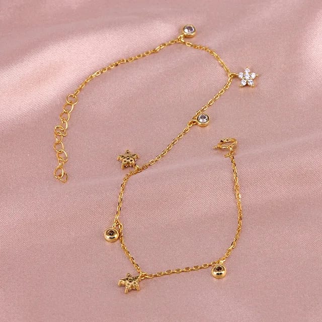 18k Gold Plated Star and Moon Adjustable Anklet