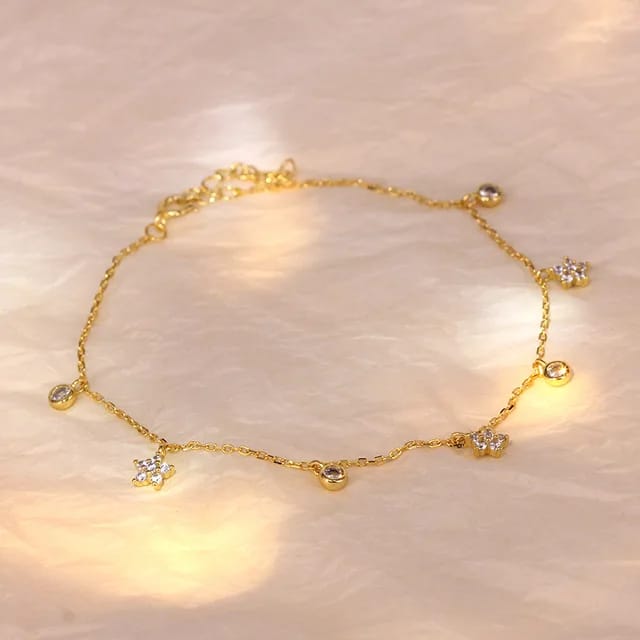18k Gold Plated Star and Moon Adjustable Anklet
