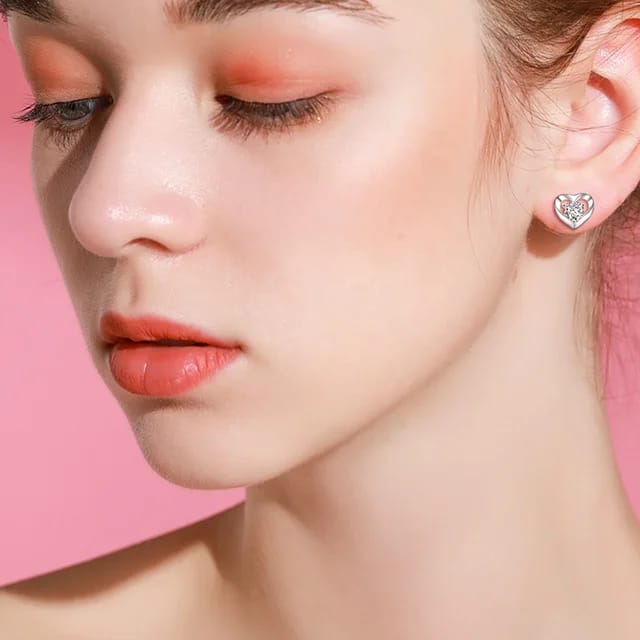 Silver Solitaire Heart Stud Earrings