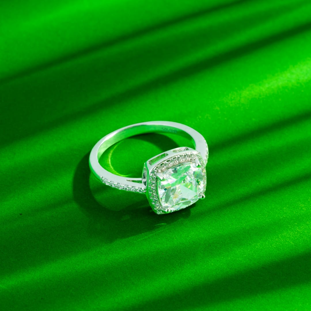 Cushion Cut Halo Solitaire Engagement Ring
