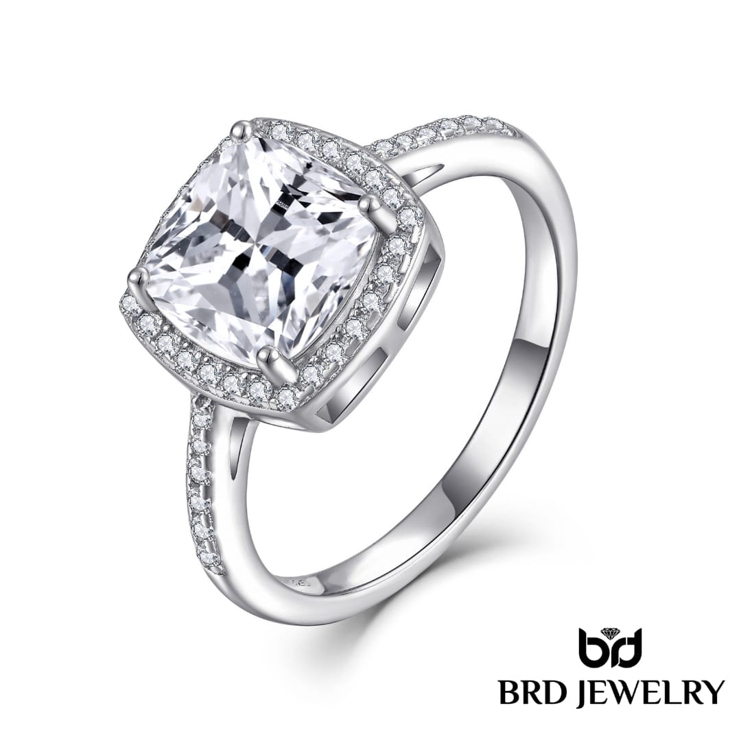 Cushion Cut Halo Solitaire Engagement Ring