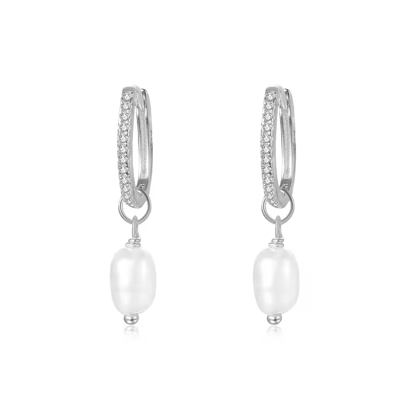Natural Fresh Water White Pearl Dangle Earrings