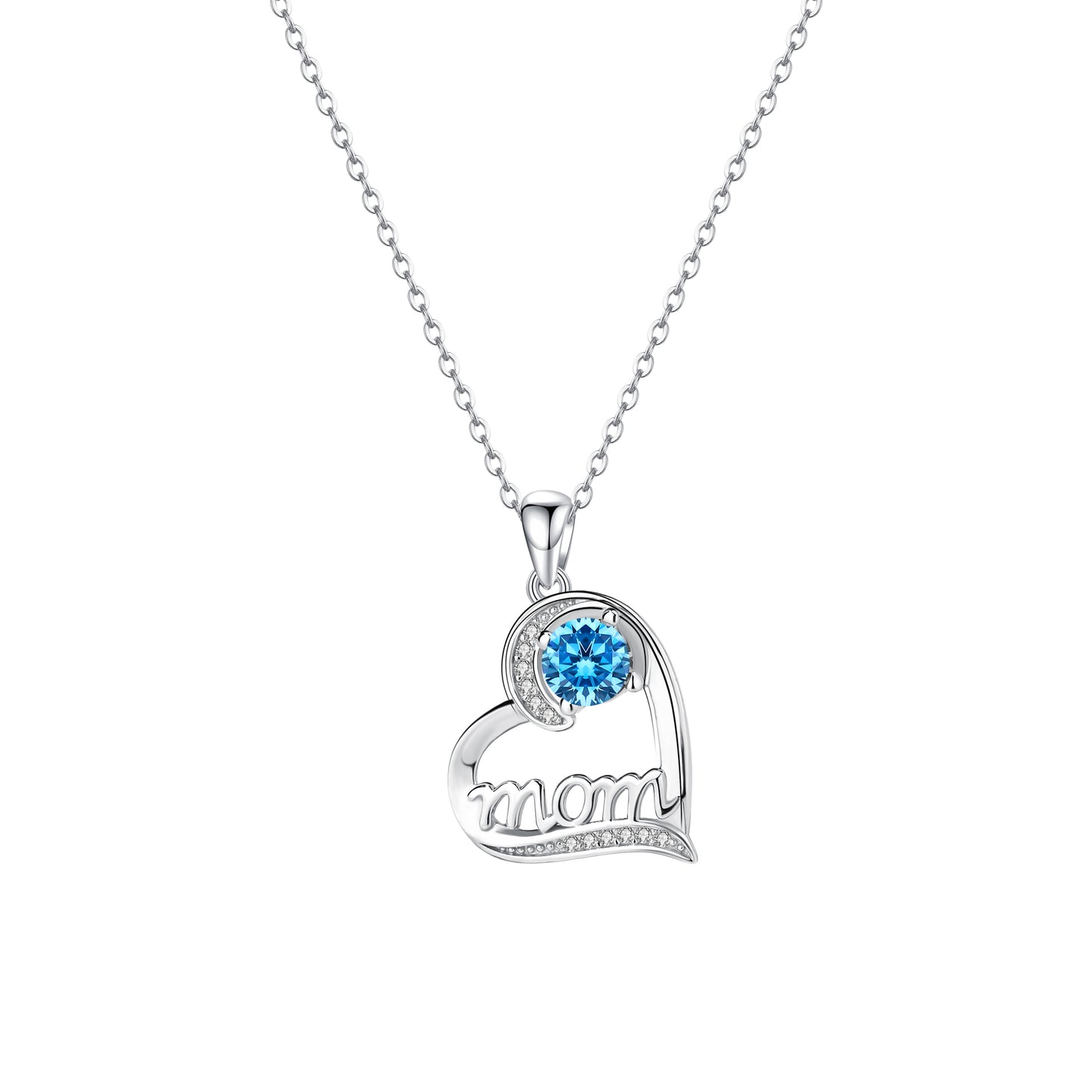 Blue Swiss Zirconia Mom Pendant With Chain In Sterling Silver