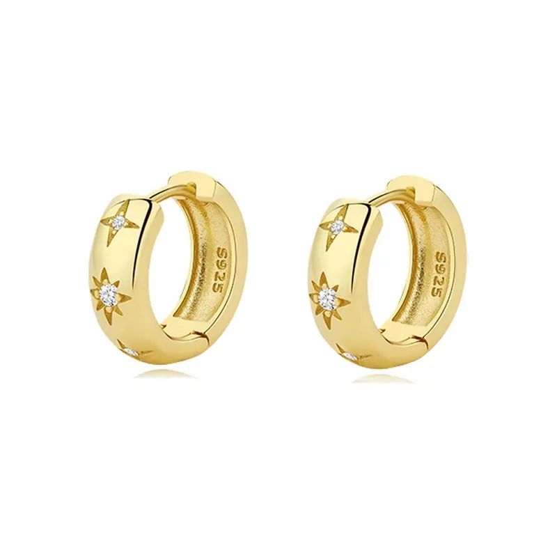 Gold Plated Hoop Earrings with Starburst Design