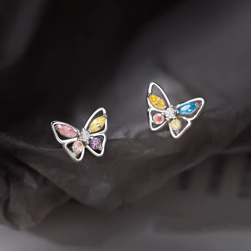 Multicolor CZ Butterfly Stud Earrings