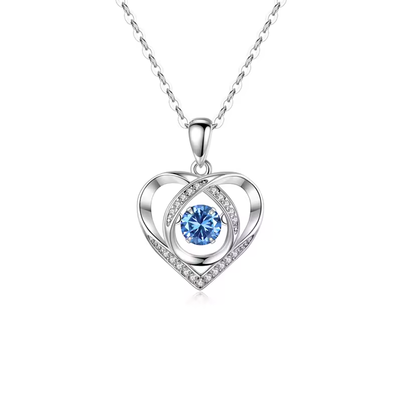 Sterling Silver Heart Pendant Necklace with Blue Gemstone