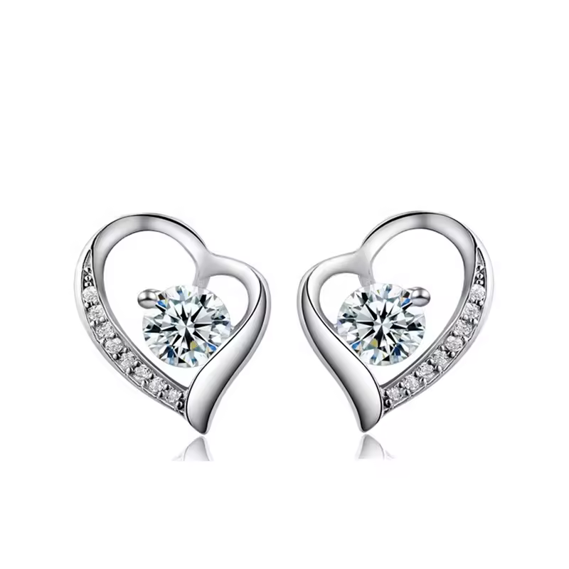 Sparkling Heart Stud Earrings In 925 Sterling Silver