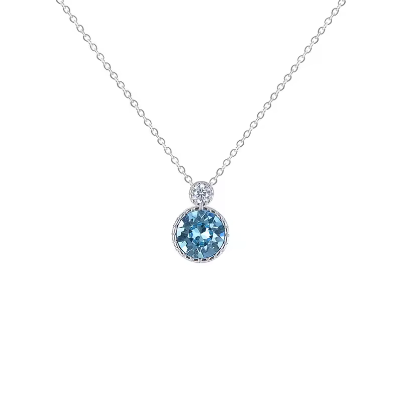 Blue American Diamond Circle Pendant Necklace In 925 Sterling Silver