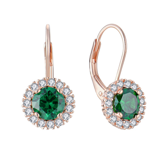 Limited Edition Rose Gold Emerald Lever Back Earrings