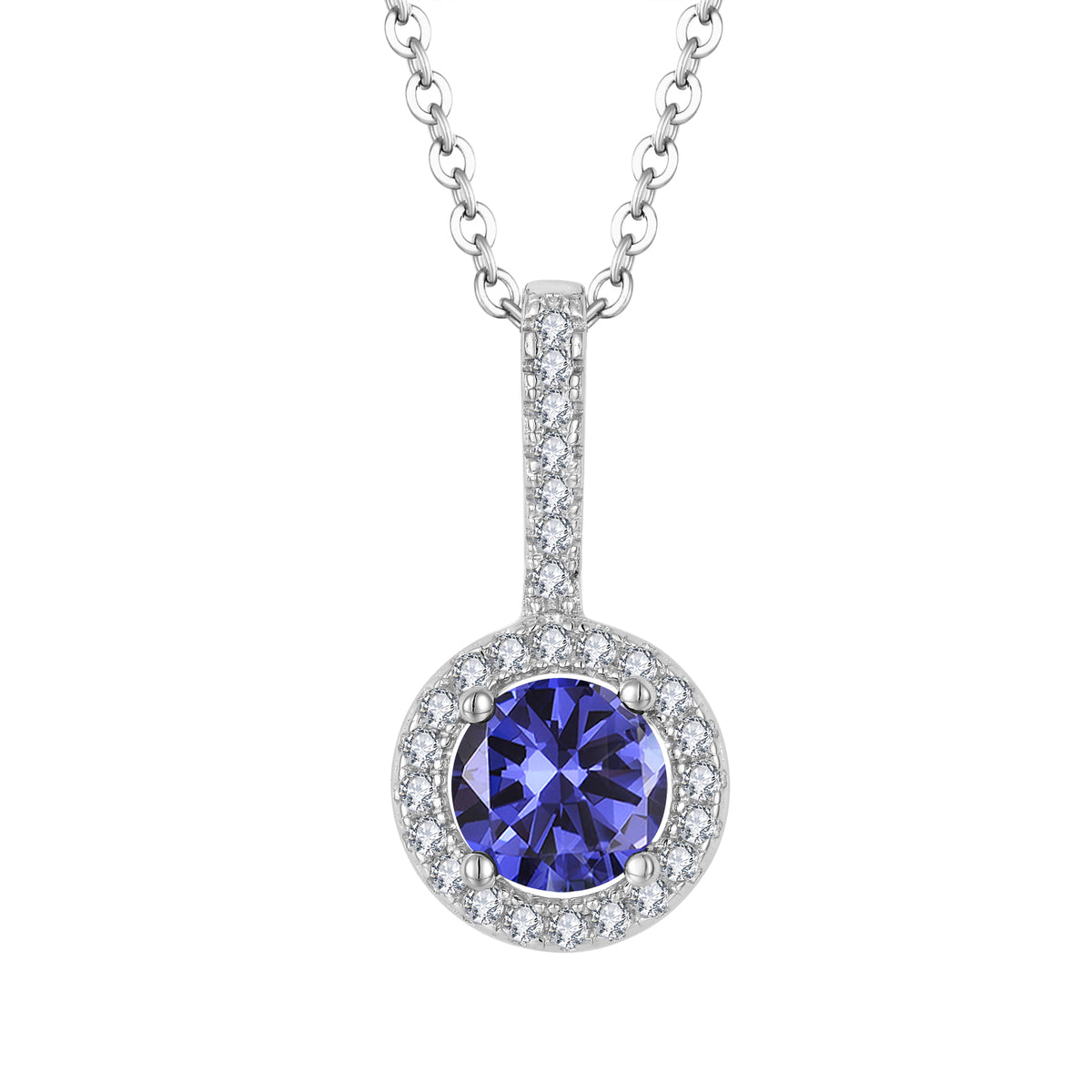 Round Halo Tanzanite Pendant With Chain